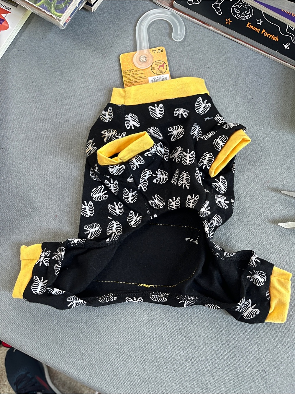 Yellow & Black dog Romper with Skeleton print